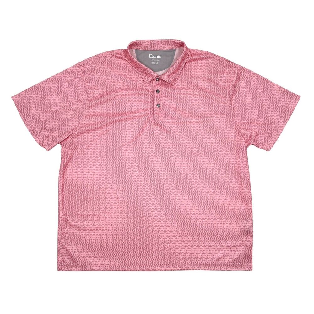 Etonic Golf Polo Shirt‎ Mens Size XXL Pink Geometric Print Short Sleeve Stretch